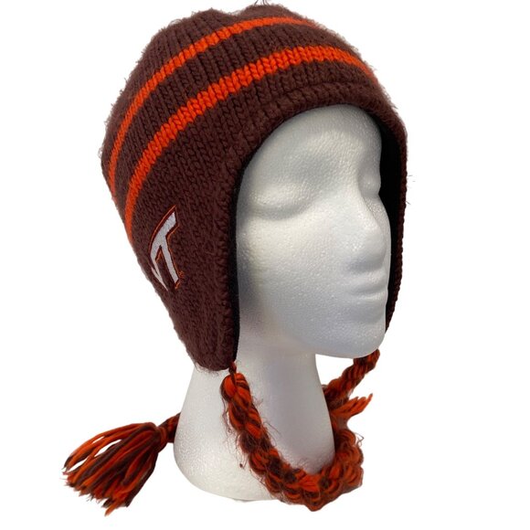 Bundle 2 Columbia  Burgundy & Orange Knit Fleece Lined Earflap and navy blue and - Picture 2 of 15